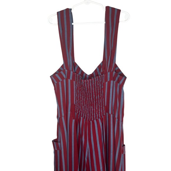 Free People City Girl Striped Red & Blue Wide-Leg Jumpsuit Button-Front Size 2 - Picture 9 of 14